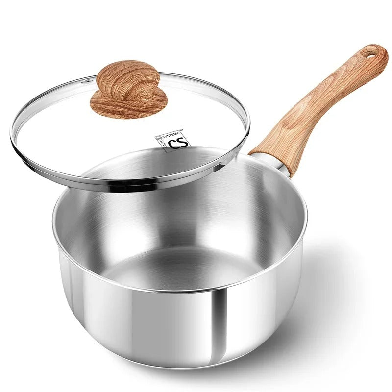 Casserole inox antiadhésive avec poignée bakélite et couvercle en verre pour la cuisine moderne