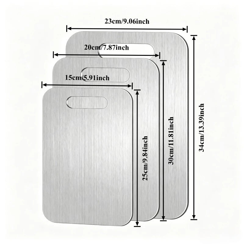 Lot de 3 planches à découper en acier inoxydable hygiéniques et facile à nettoyer pour la cuisine
