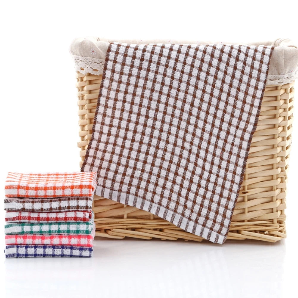 Lot de 6 Torchons de cuisine Absorbant en Coton dans un panier en osier avec motif à carreaux