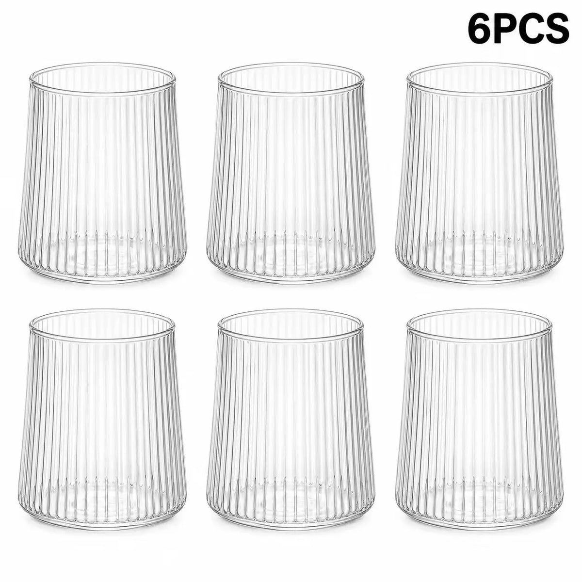 Lot de 6 verres à eau 300 ml – 3 finitions avec un design ribbé élégant et moderne