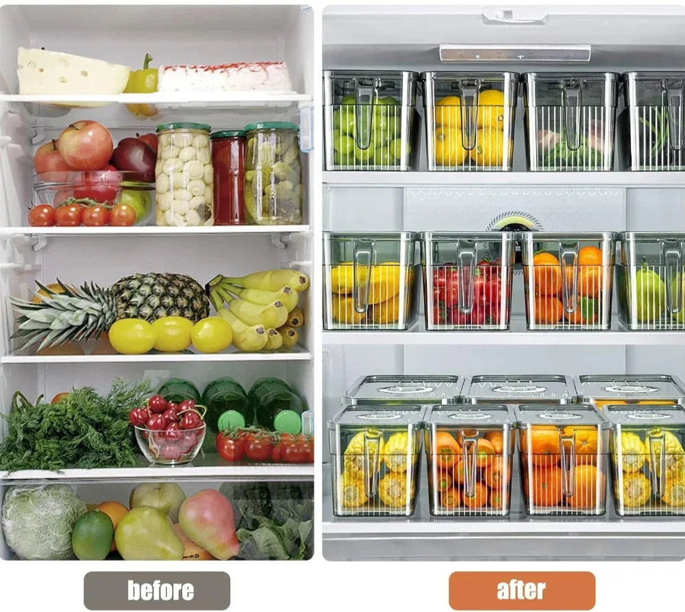 Boîte de conservation PET – Fraîcheur et organisation frigo, boîtes transparentes empilables pour fruits et légumes