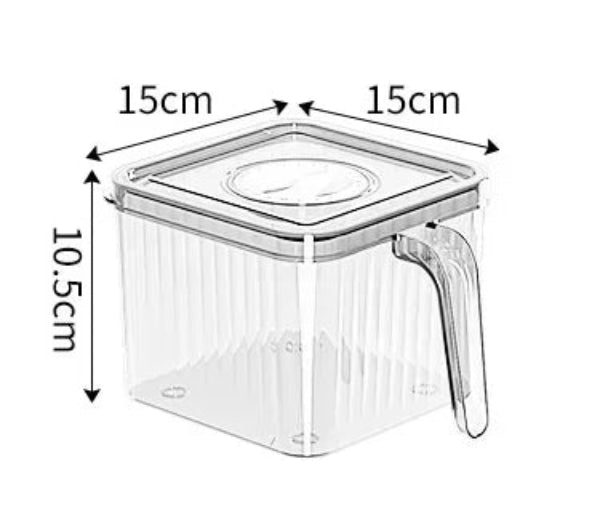 Ustensile de chef Boîte de conservation PET – Fraîcheur et organisation frigo. Bac carré transparent 15x15x10,5 cm avec poignée