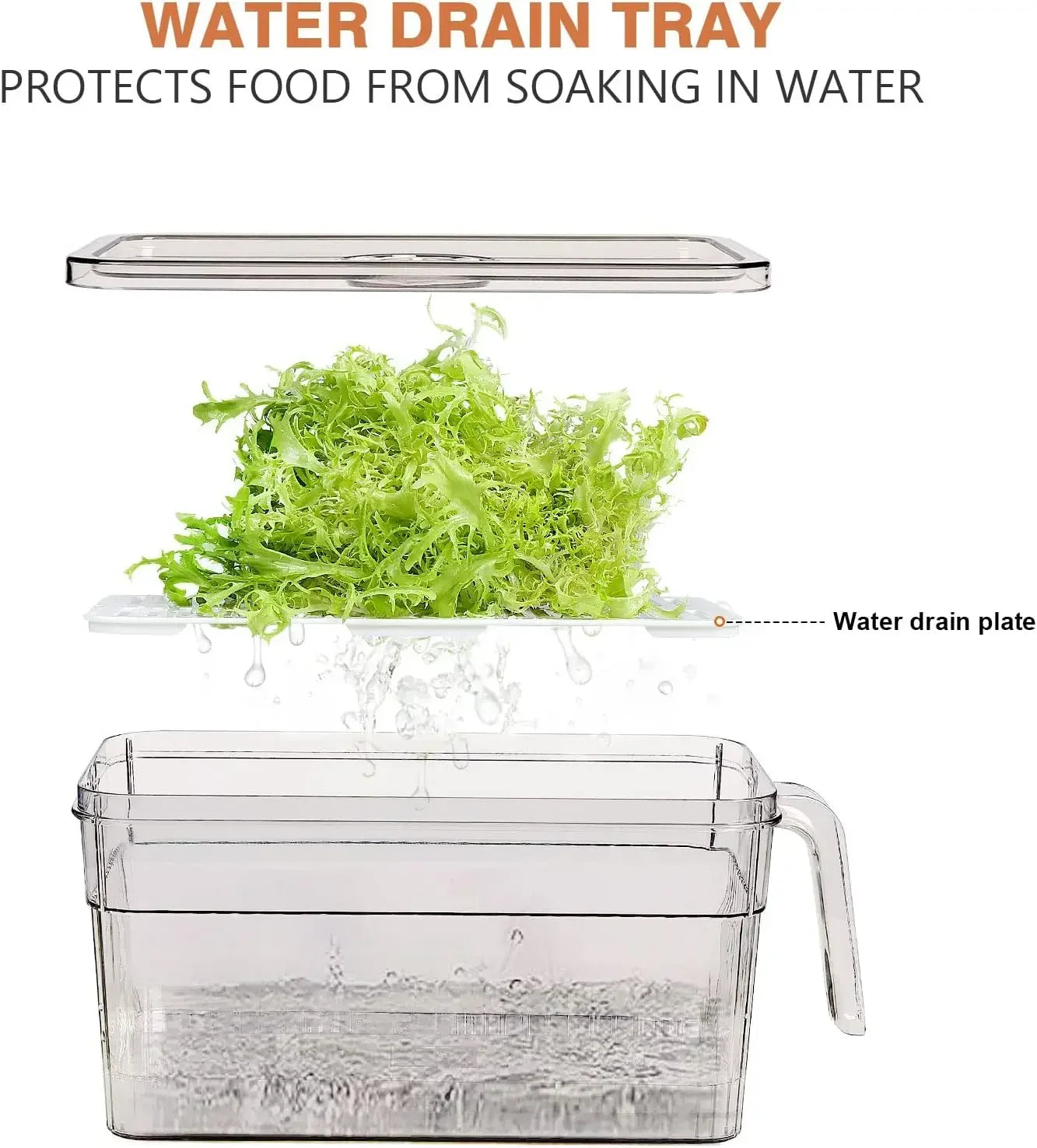 Boîte de conservation PET – Fraîcheur et organisation frigo, bac transparent avec plateau d'égouttage et couvercle pour salade