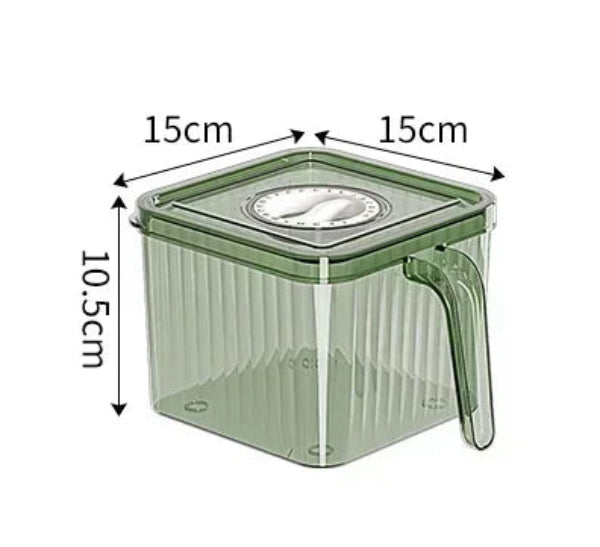 Boîte de conservation PET – Fraîcheur et organisation frigo. Récipient carré 15x15x10.5 cm vert transparent avec poignée