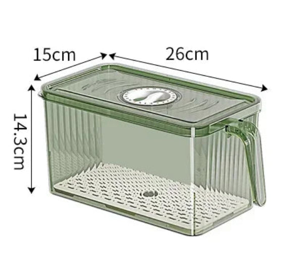 Boîte de conservation PET – Fraîcheur et organisation frigo rectangulaire 26x15x14,3 cm vert transparent avec couvercle et poignée