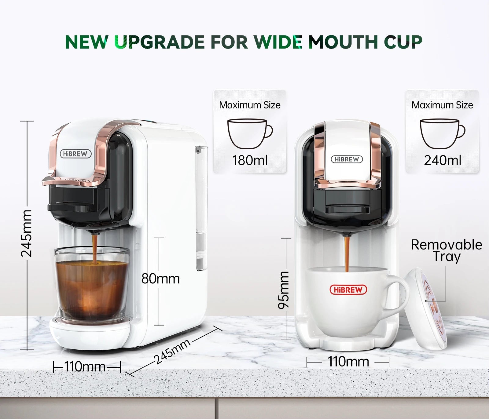 Machine à Café HiBREW H2B – Espresso Chaud & Froid avec capacité tasse large et plateau amovible