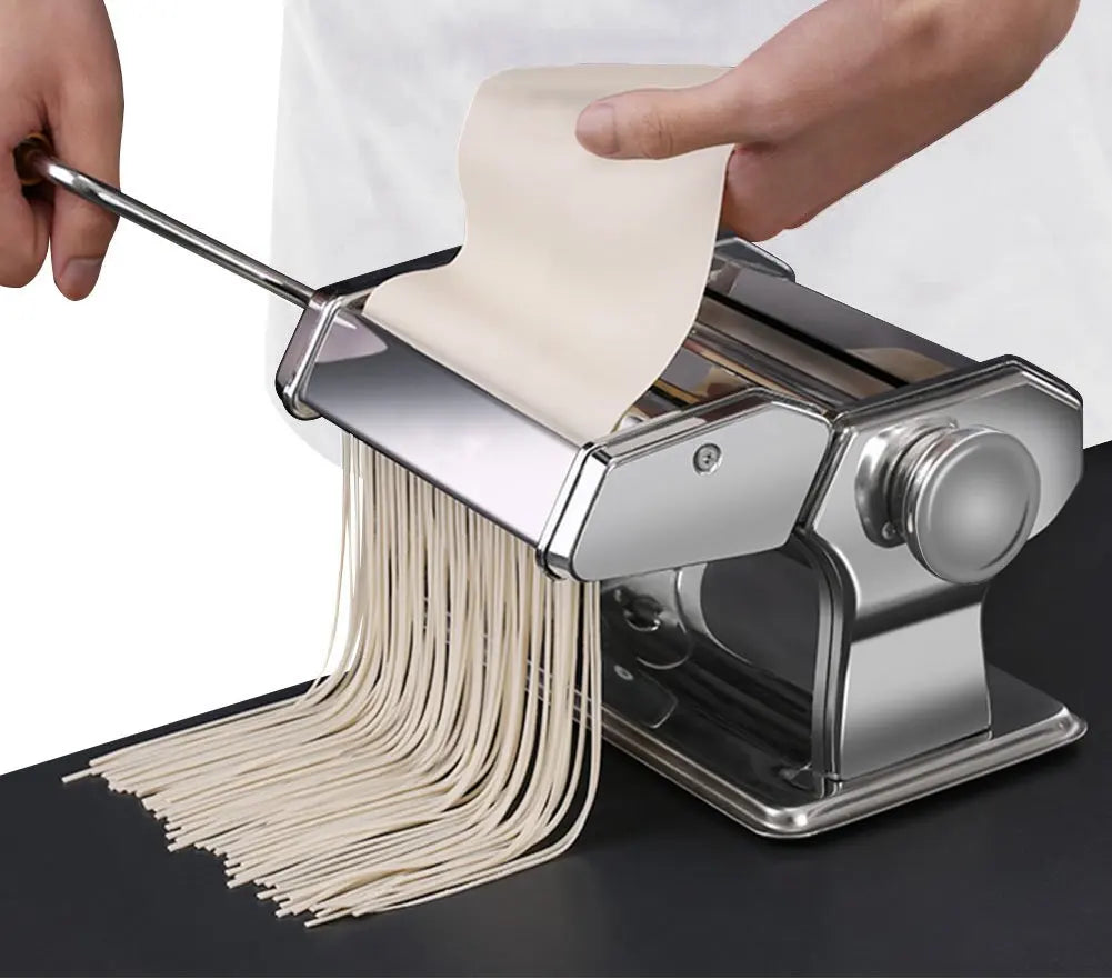 Machine à Pâtes Maison Inox – Réglable avec Double Coupeur en acier inoxydable produisant des pâtes fraîches
