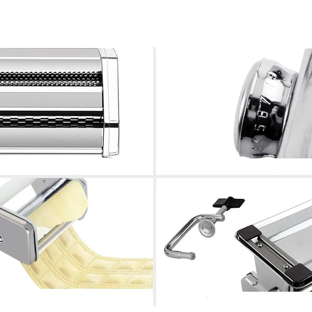 Machine à Pâtes Maison Inox – Réglable avec Double Coupeur en acier inoxydable avec réglage épaisseur et accessoires de fixation