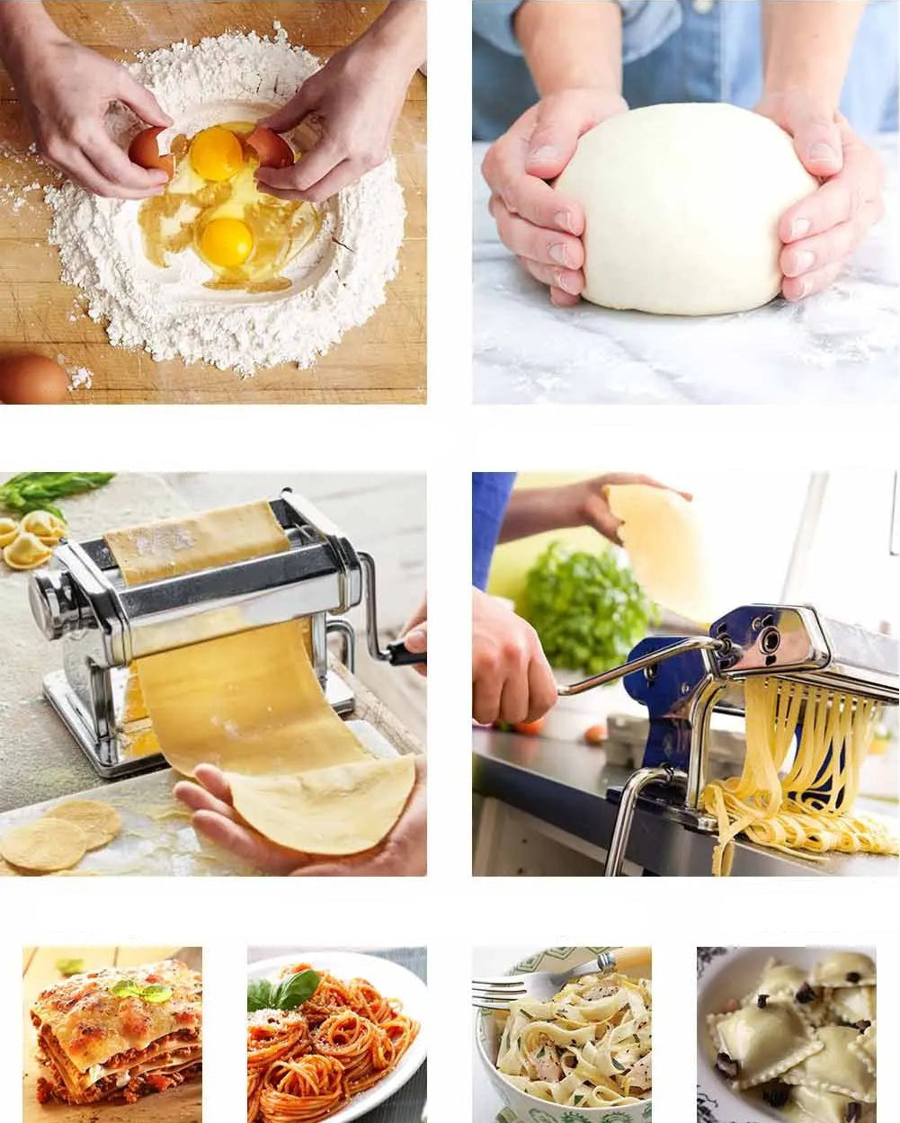 Machine à Pâtes Maison Inox – Réglable avec Double Coupeur en inox pour pâtes fraîches maison