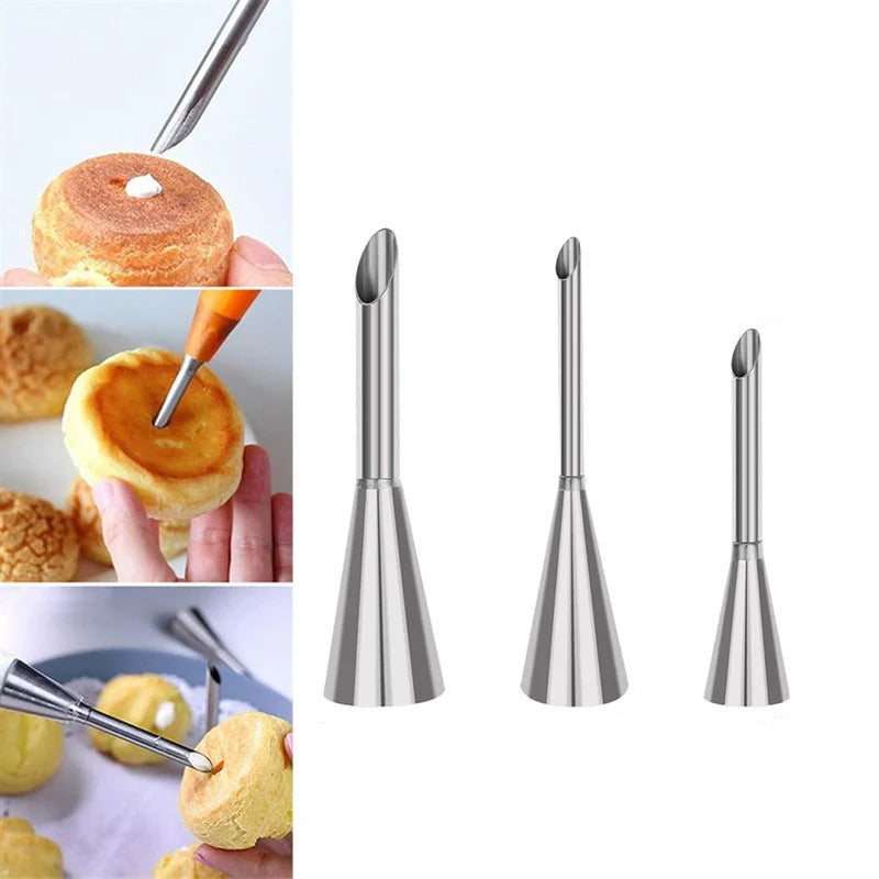 Douille à Garnir en Inox pour Choux et Éclairs, ensemble de trois tailles pour pâtisserie précise