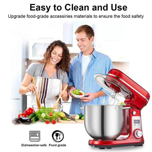 Robot pâtissier 6L 1200W puissant silencieux pour pâte à pain, pizza et pâtisserie maison en utilisation avec des ingrédients frais