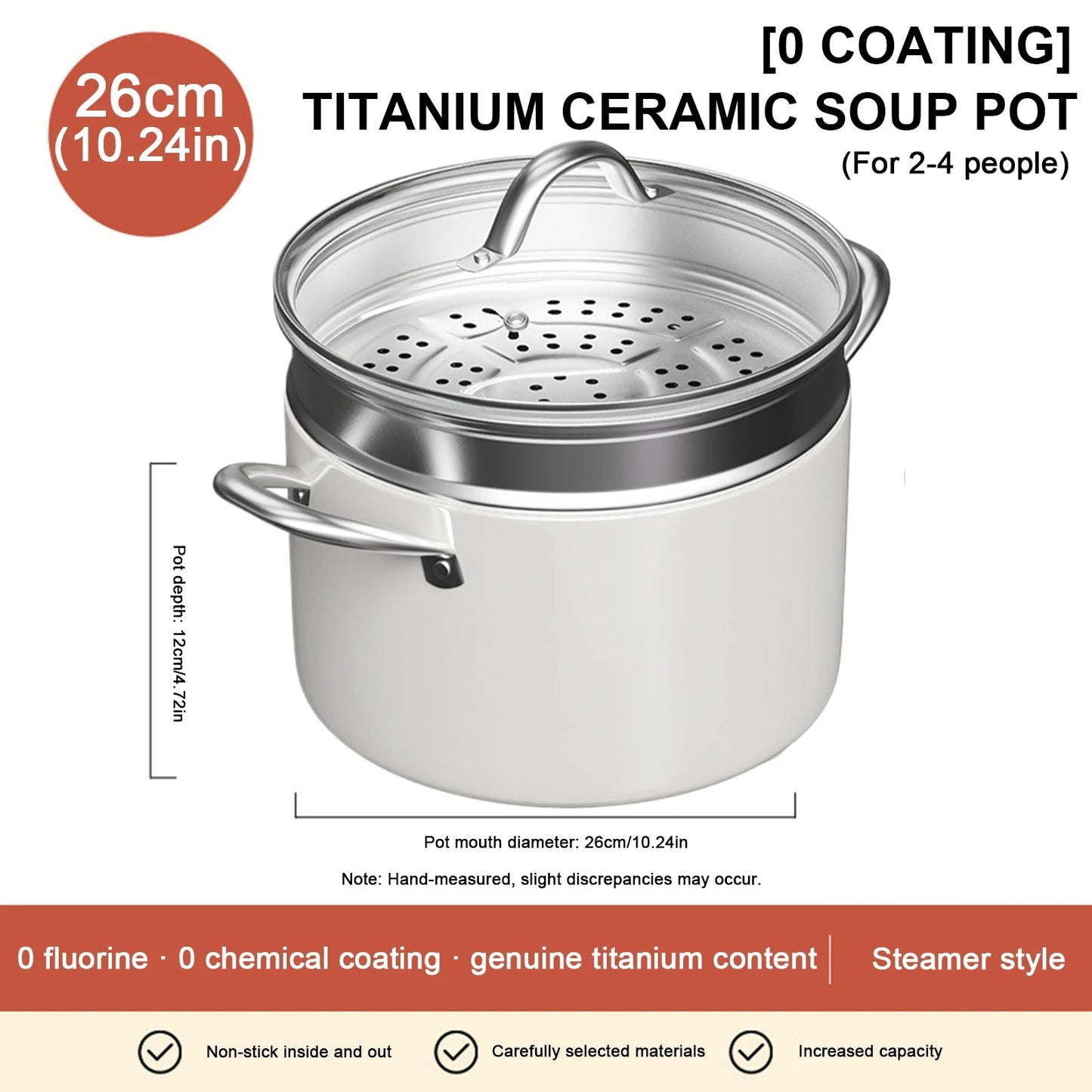 Marmite Céramique Antiadhésive 26 cm avec Panier Vapeur pour cuisiner des repas sains