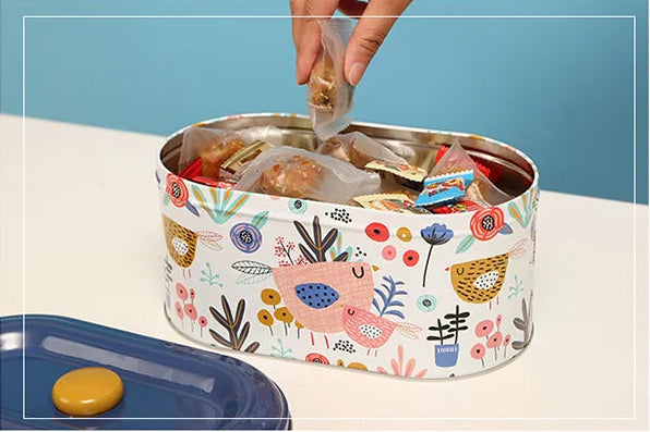 Boîtes métal  – Stockage hermétique Ustensile de chef boîte ovale décor oiseaux pour conserver snacks emballés