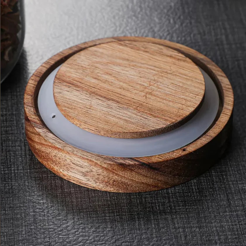 Pots de Conservation en Verre avec Couvercle en Bambou rond en bois naturel avec joint silicone hermétique