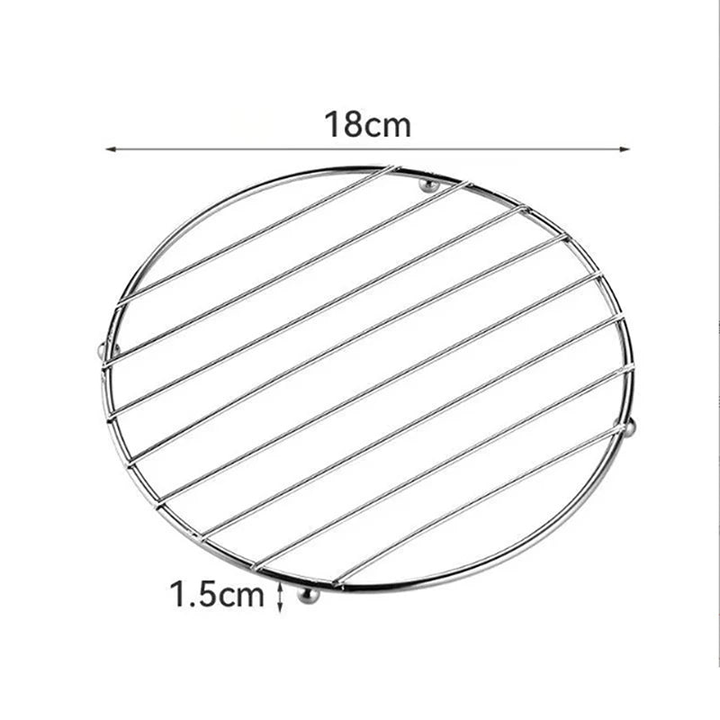 Sous-plats inox ronds et carrés – Protège et stylise votre cuisine. Grille ronde inox 18 cm, hauteur 1,5 cm