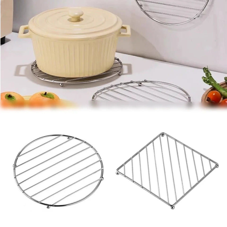 Sous-plats inox ronds et carrés – Protège et stylise votre cuisine. Jeu de 2 grilles inox pour casseroles et plats