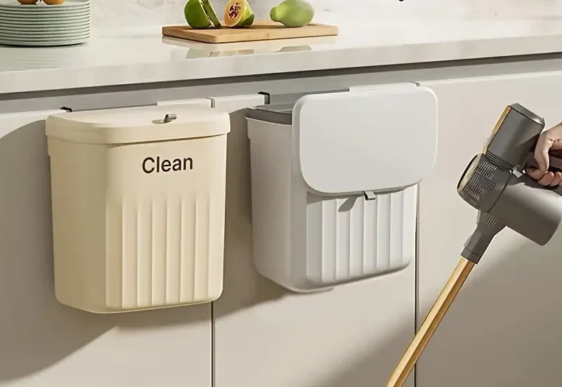 Poubelle de Cuisine Murale 8.5/12L avec Couvercle suspendue sur portes de placard, lot beige et gris pour gain de place