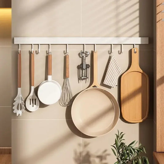 Rack de Cuisine Mural – Rangement Sans Perçage avec crochets supportant poele spatule fouet planche en bois