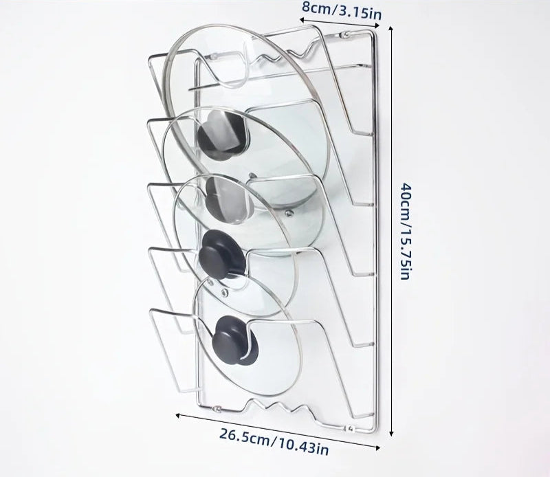Support mural 5 couches pour couvercles de casseroles en acier inoxydable range 4 couvercles verticalement