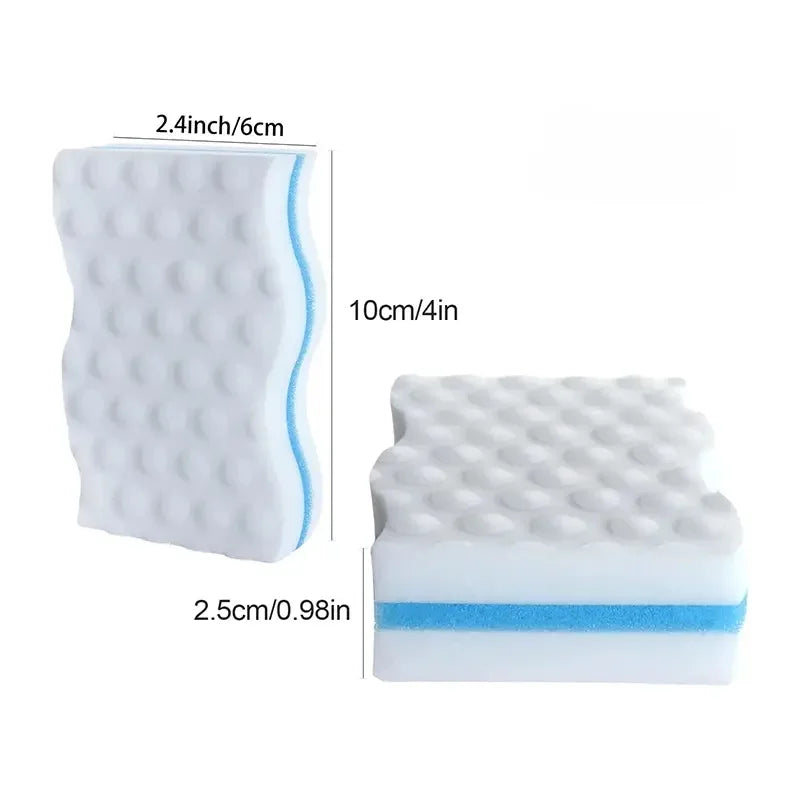 Éponge magique – Lot de 50 pièces éco-friendly 10×6 cm. Éponges blanches striées à couche abrasive bleue pour vaisselle