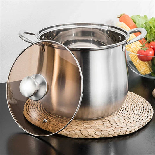 Marmite inox 20 & 24 cm avec couvercle – Idéale pour soupes et ragoûts sur une table avec des légumes.
