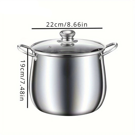 Marmite Inox 22/24 cm – Grande Capacité Gaz & Induction avec couvercle en verre et poignées latérales