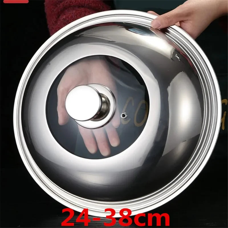 Couvercle Inox Universel 24–38 cm – Résistant en acier inoxydable miroir, poignée ronde et évent vapeur