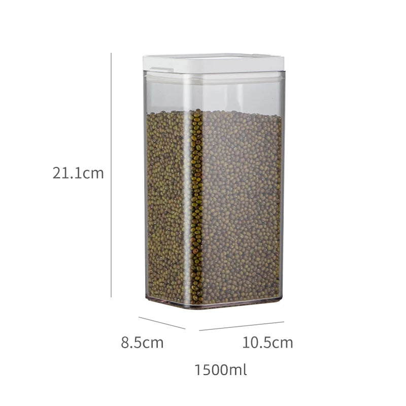 Boîtes de Conservation Transparentes Hermétiques – METKA. Conteneur 1500 ml transparent rectangulaire 21,1 cm rempli de haricots
