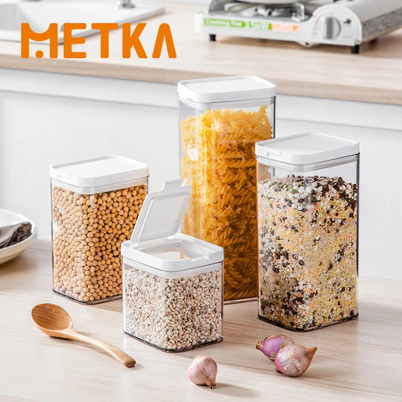 4 boîtes transparentes hermétiques pour cuisine avec pâtes et céréales Boîtes de Conservation Transparentes Hermétiques – METKA