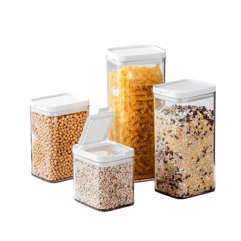 4 boîtes transparentes hermétiques pour cuisine avec pâtes et céréales Boîtes de Conservation Transparentes Hermétiques – METKA