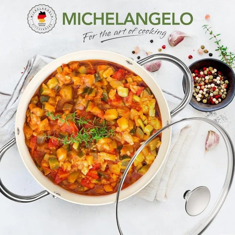 Marmite Antiadhésive MICHELANGELO 6 Litres avec Couvercle pleine de légumes colorés et épices
