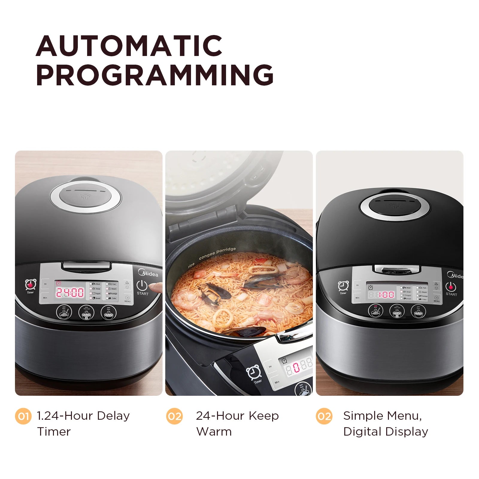 Cuiseur à Riz Midea 5L Multifonction – Cuisson Intelligente avec minuterie, maintien au chaud et écran digital