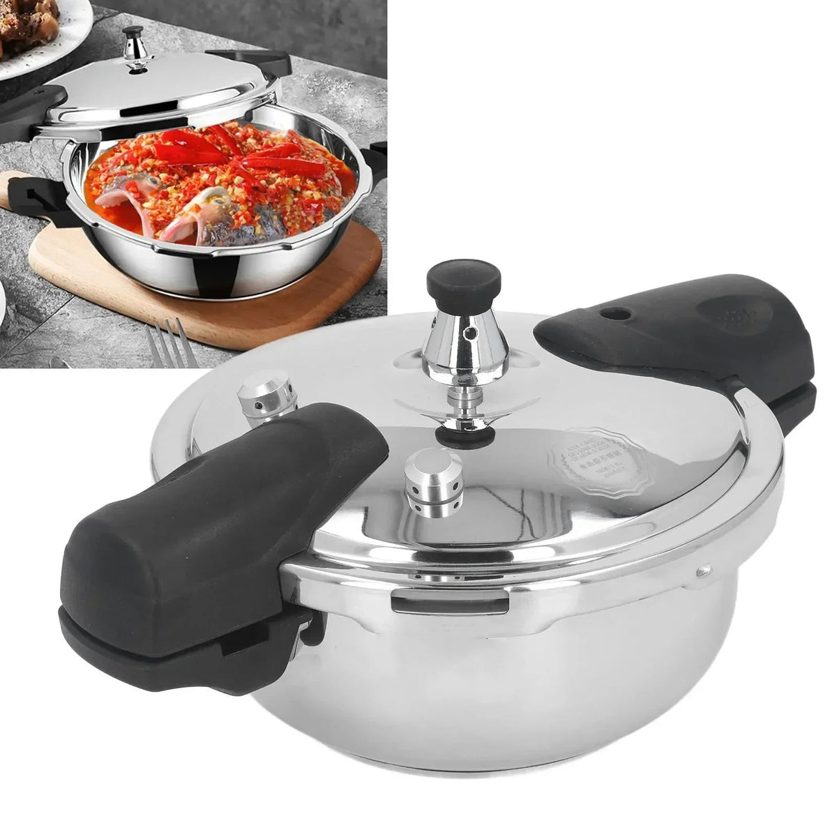 Mini Autocuiseur Inox 1,8 L compatible induction et gaz avec couvercle facile à utiliser pour une cuisine pratique