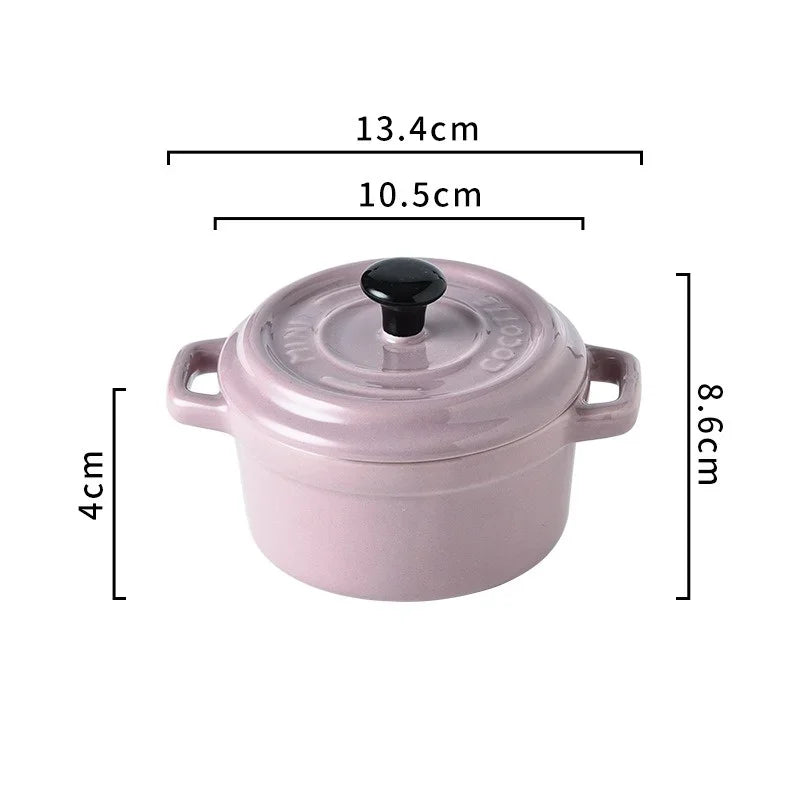 Mini cocotte céramique 200 ml avec couvercle, dimensions 13,4 x 10,5 x 8,6 cm en rose