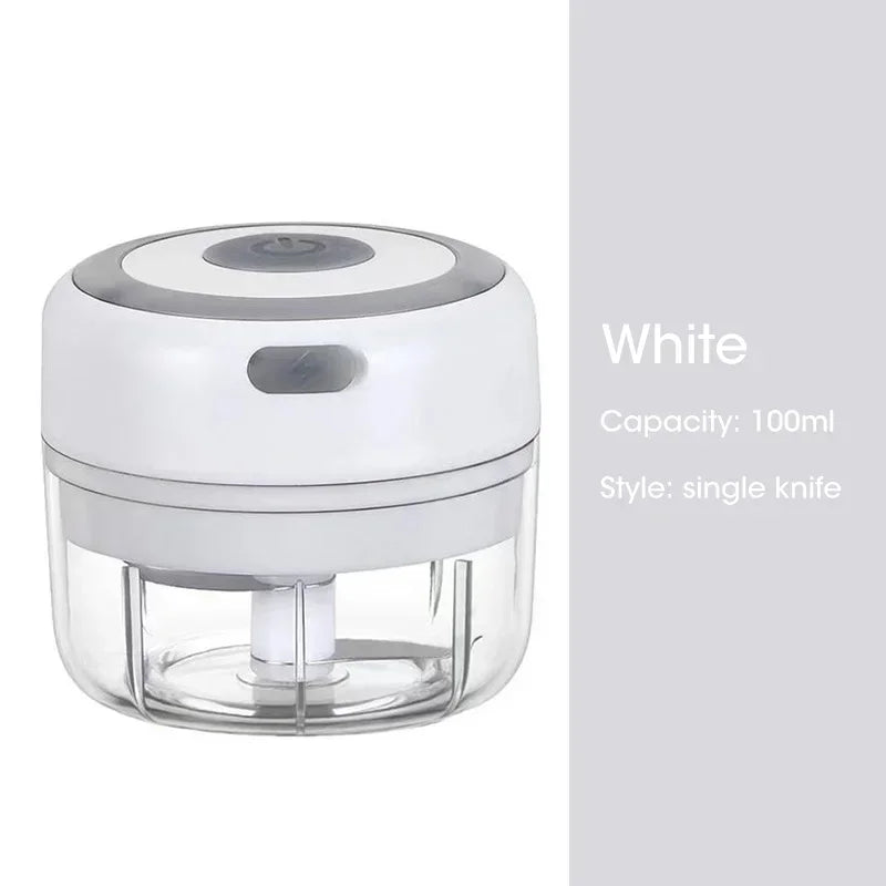 Mini Hachoir Sans Fil Rechargeable 30W – 100 à 300 ml blanc avec lame unique et capacité 100ml