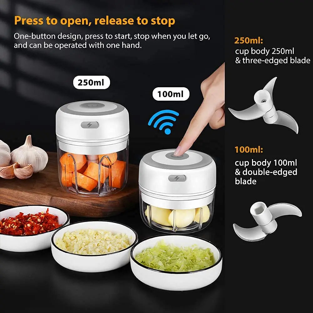 Mini Hachoir Sans Fil Rechargeable 30W – 100 à 300 ml avec lames deux et trois tranchants, design à bouton unique