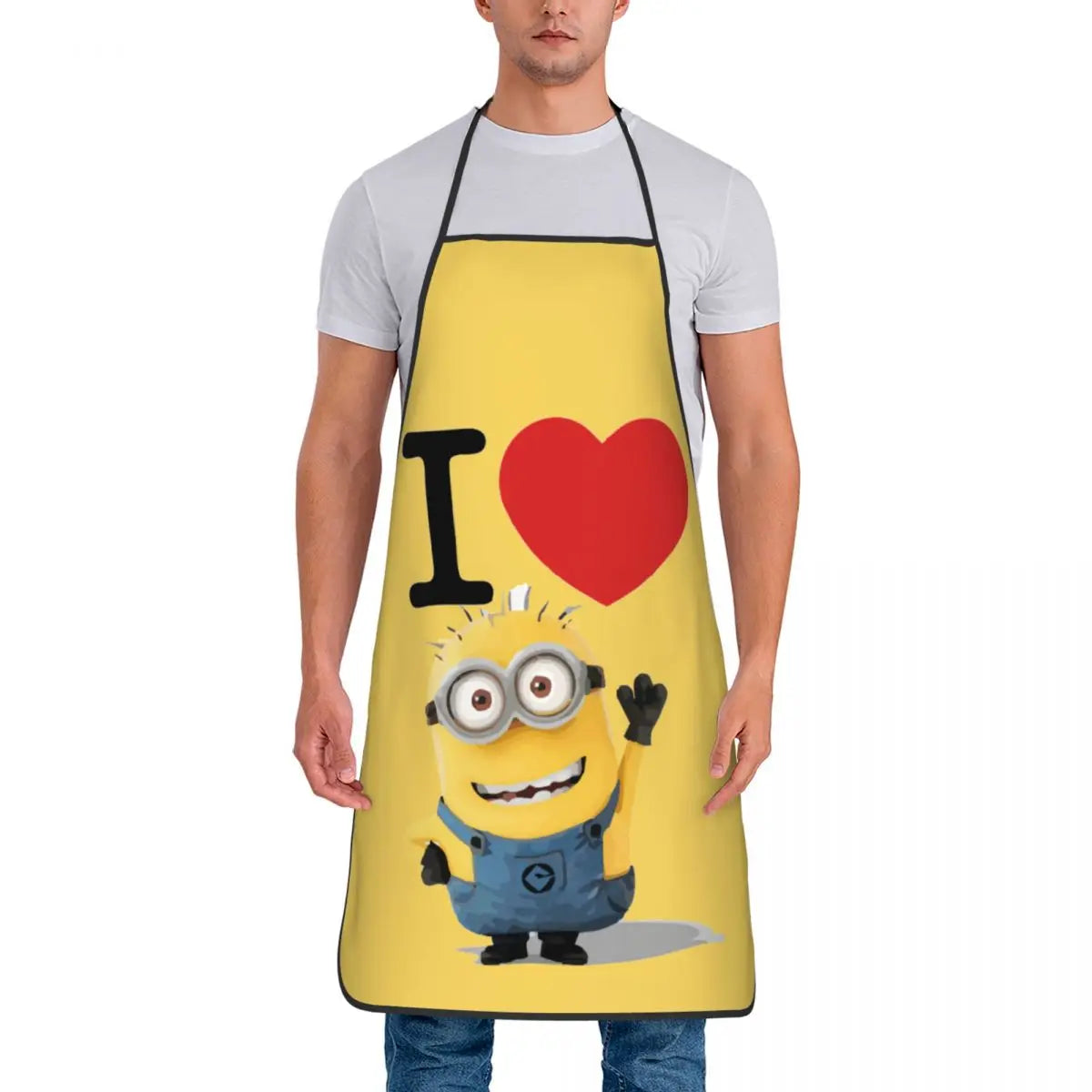 Tablier Cuisine Imperméable MINISO jaune avec dessin de minion joyeux pour cuisiner sans tache