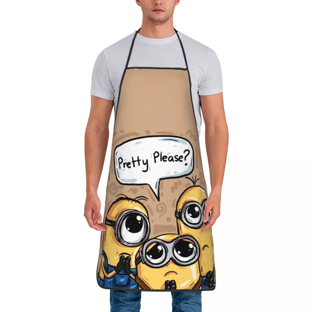 Tablier Cuisine Imperméable MINISO avec design Minions mignon porté par homme
