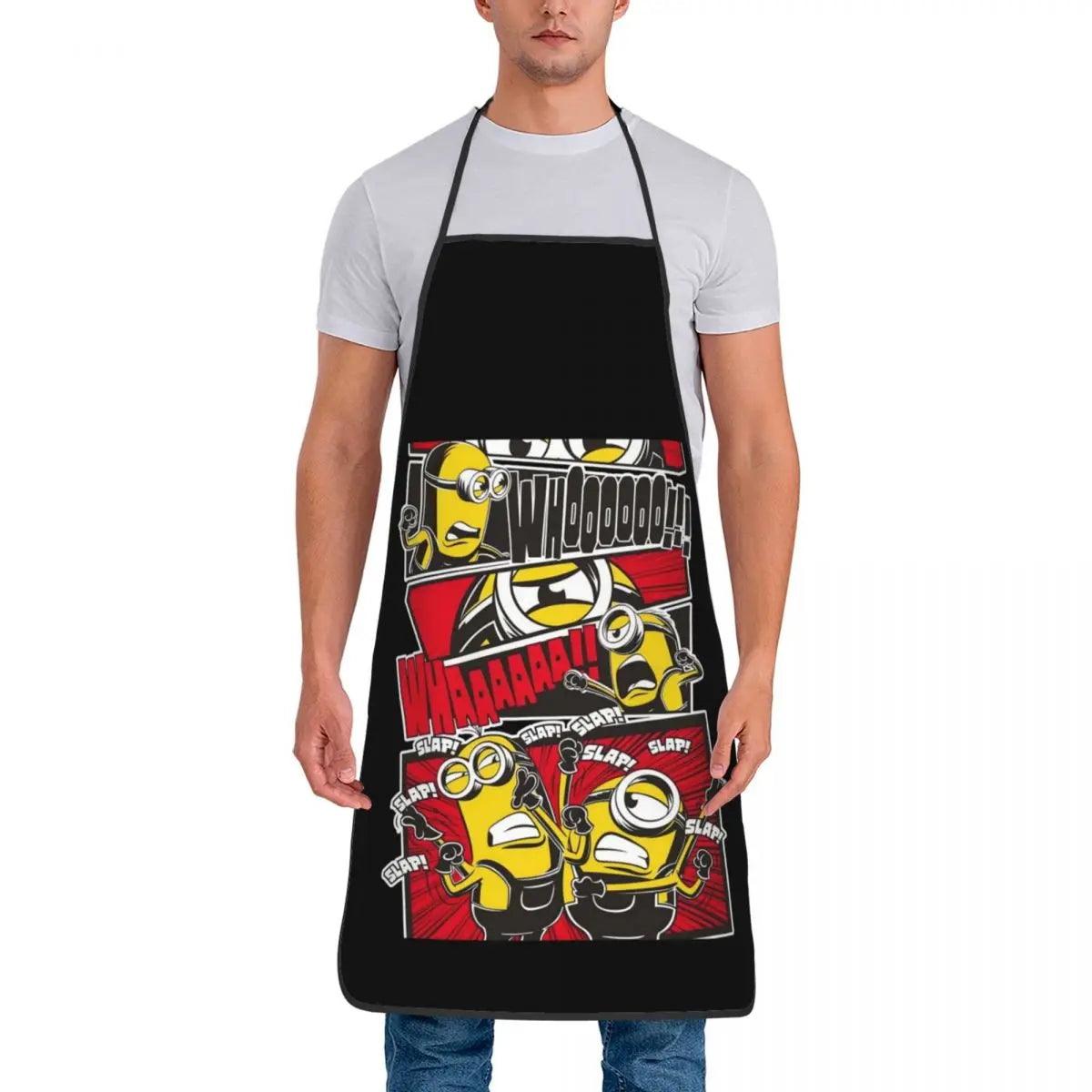 Tablier Cuisine Imperméable MINISO noir avec imprimé Minions pour protéger les vêtements en cuisine