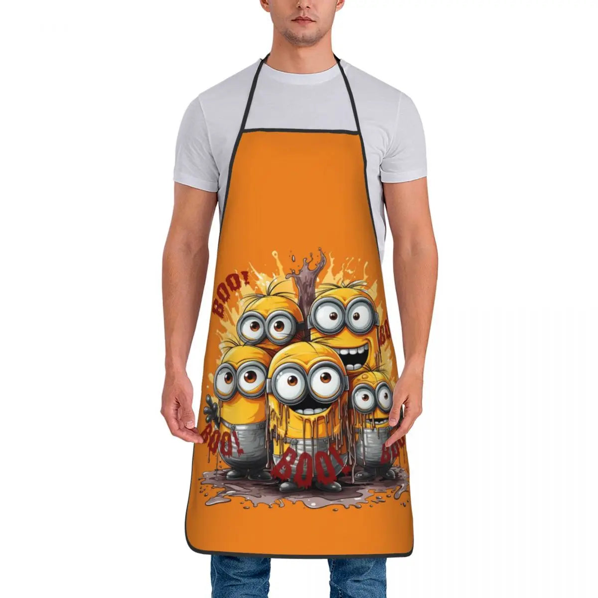 Tablier Cuisine Imperméable MINISO orange avec dessin de personnages Minions pour cuisiner sans taches
