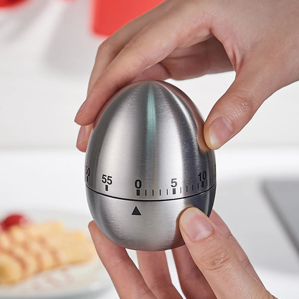 Minuteur mécanique cuisine inox avec compte à rebours de 60 min, facile à utiliser dans la cuisine