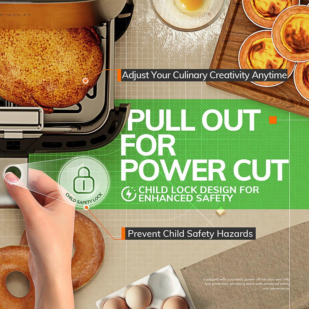 Friteuse à Air 5L MIUI – Cuisson Saine et Sans Huile avec système de sécurité enfant et design pratique