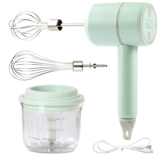 Mixeur multifonction Électrique Rechargeable 3 Vitesses vert menthe avec accessoires fouet et bol transparent