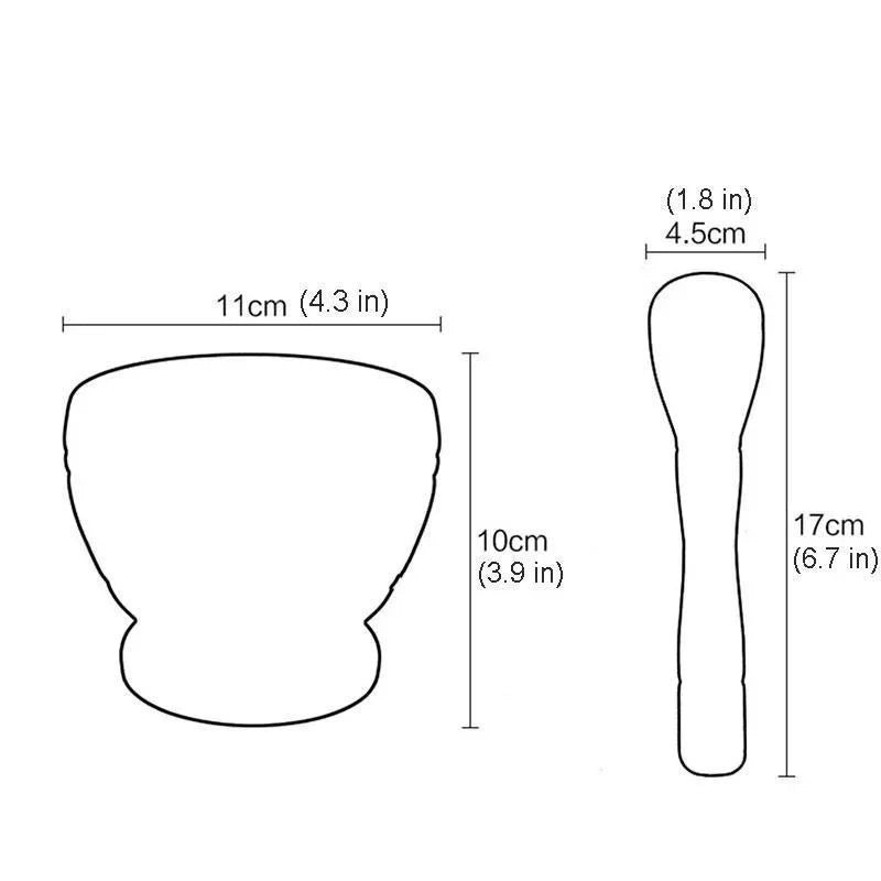 Dimensions du Mortier Pilon Cuisine en Résine – Mélange & Broyage Facile avec mesures en cm et pouces