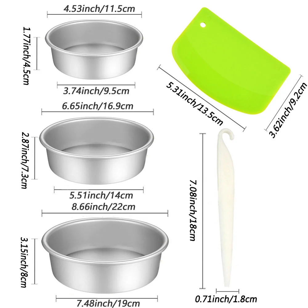 Moule à gâteau rond en aluminium fond amovible avec trois tailles et accessoires de pâtisserie verts et blancs