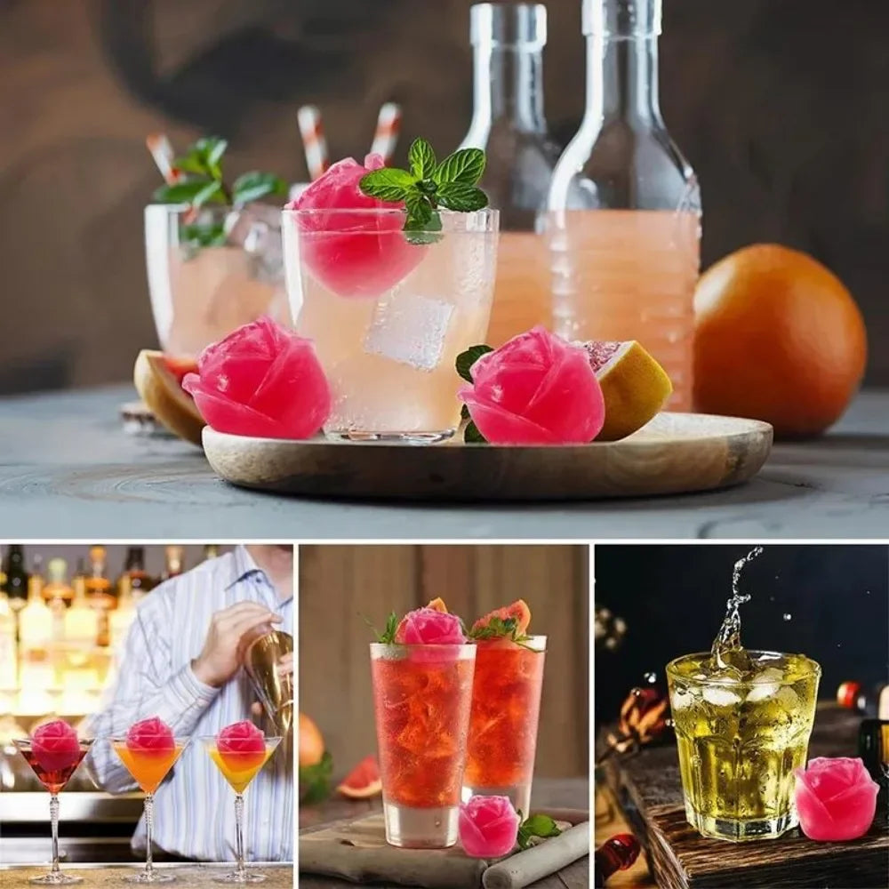 Moule à Glaçons Silicone Rose – Design Élégant & Pratique avec glaçons en forme de fleur pour cocktails et boissons rafraîchissantes