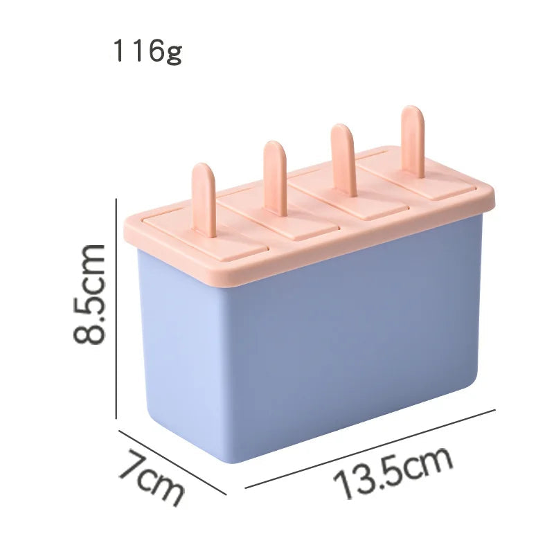 Moule à Glace Maison Facile en silicone bleu avec couvercle rose pour 4 glaces maison