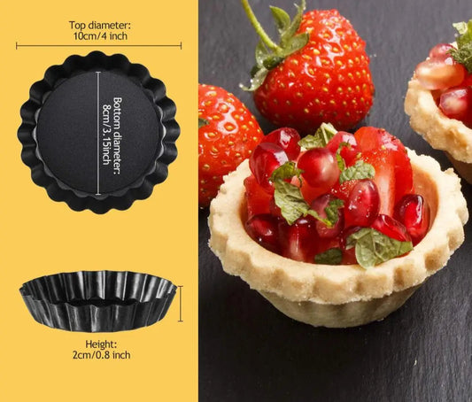 Moule à Tarte Antiadhésif – Fond Amovible Acier Carbone avec tartelettes garnies de fraises et grenade