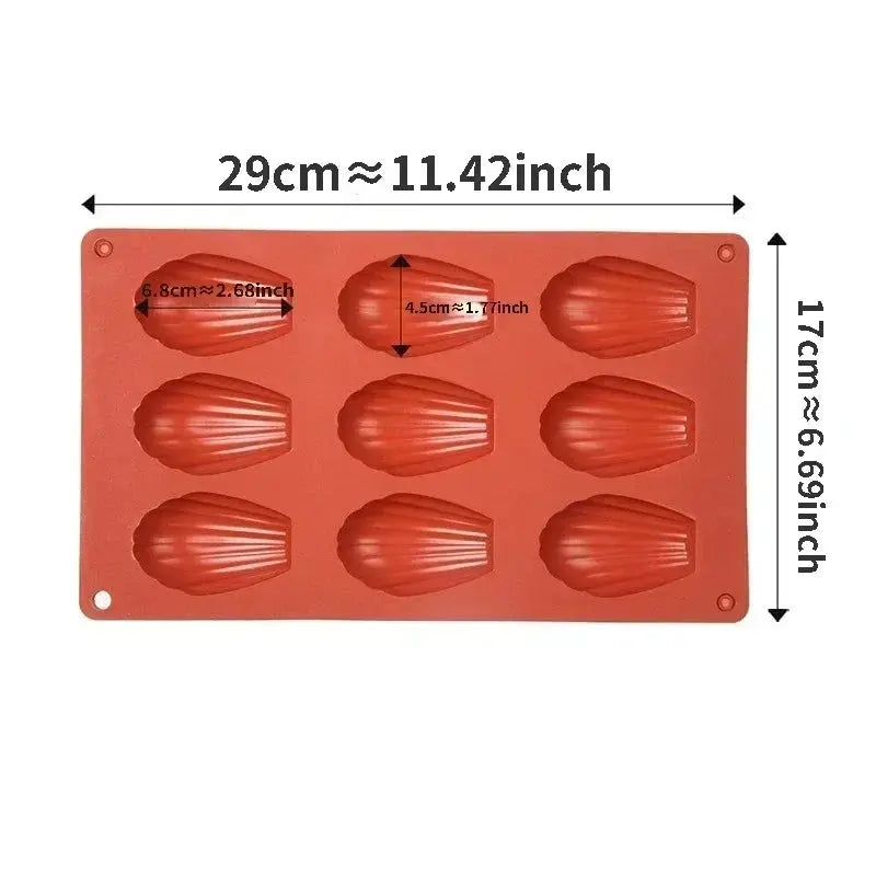 Moule madeleine silicone de 29cm pour 9 madeleines, idéal pour la pâtisserie maison