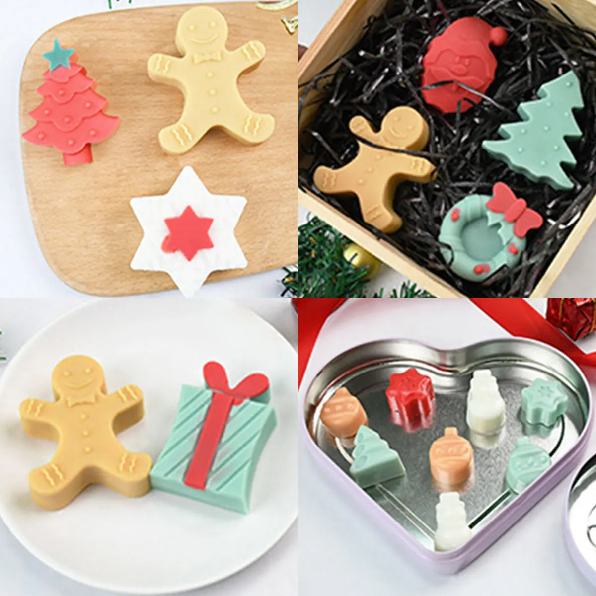 Moule Noël en Silicone Pour Chocolats, Biscuits & Gâteaux avec différentes formes festives comme bonhommes et sapins
